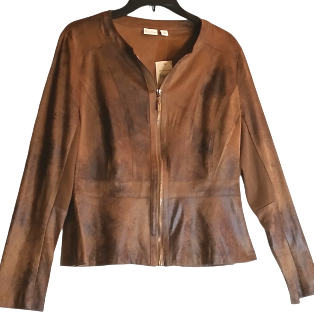 Est. 1946 Brown Vegan Suede Full Zip Peplum Waist Shirt Jacket Blazer Sz 8